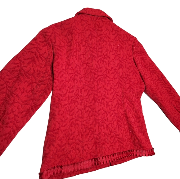 Coldwater Creek - NWT Red Textured Jacquard Ribbon Trim Blazer Jacket - Medium - Picture 5 of 11